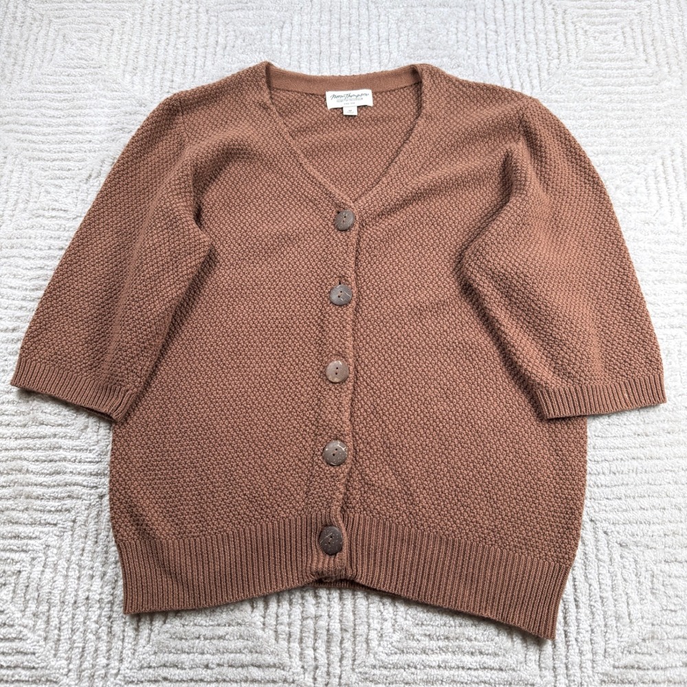 Norm Thompson Cardigan Womens Medium Brown Textured Knit Earthy Cottagecore Chic